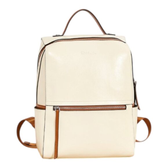 Bostanten Ivory Leather Backpack with Brown Trim - Picture 14 of 14